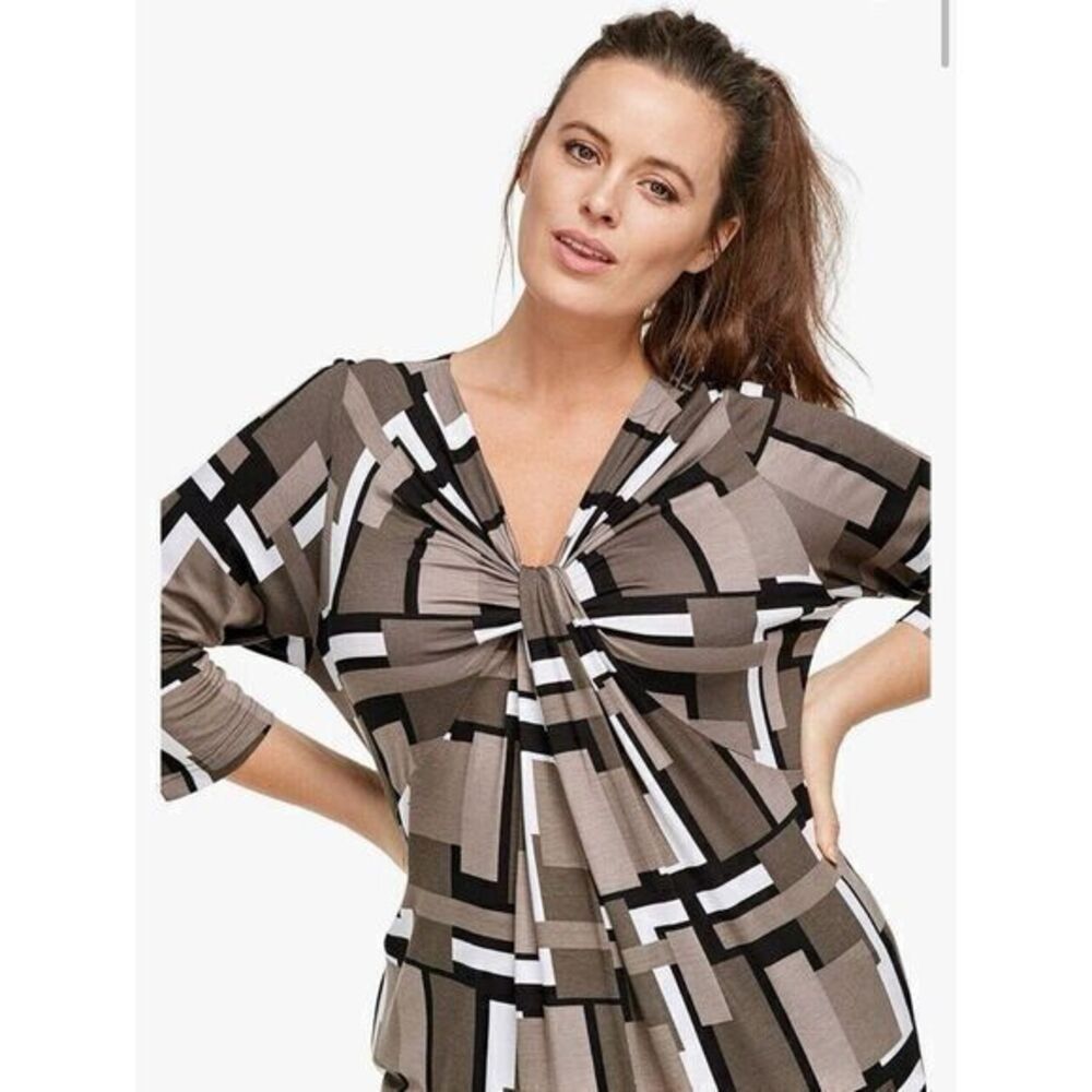 ELLOS  Women's Plus 2XL Twisted‎ Knot-Front Tunic Geometric  Top